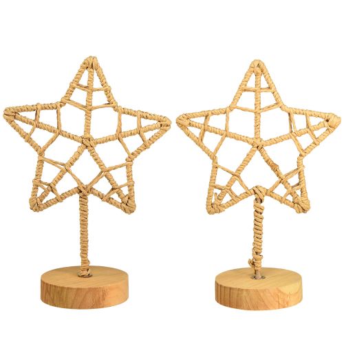 Artículo Decoración estrella soporte madera metal fibra natural Ø15cm 2ud