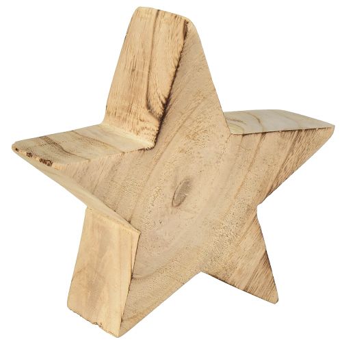 Estrella decorativa rústica de madera de paulownia, 2 piezas - diseño natural, Ø 15 cm, 6 cm de grosor - decoración de madera versátil