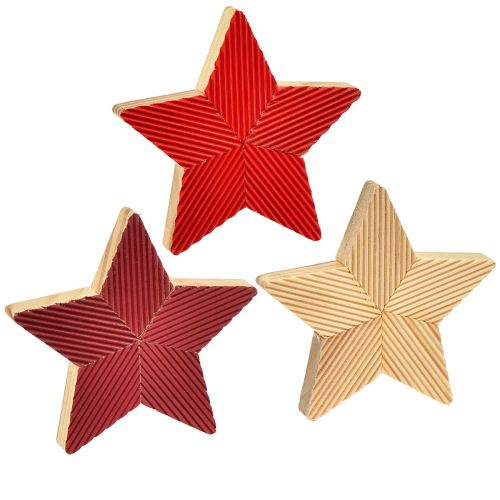 Floristik24 Estrellas de nochebuena de madera estriadas rojo natural 11cm 3ud