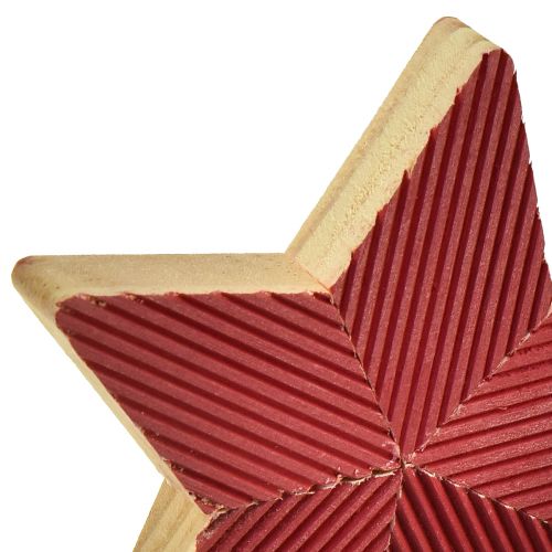 Artículo Estrellas poinsettias de madera estriadas rojo natural 11cm 3uds