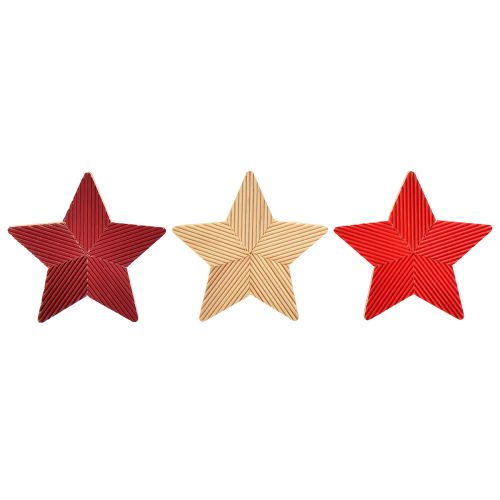 Artículo Estrellas poinsettias de madera estriadas rojo natural 11cm 3uds