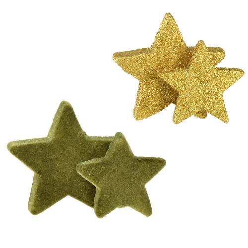 Estrellas decorativas dispersas verdes y doradas con purpurina decoración de mesa Navidad 4/5cm 40 piezas