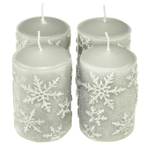 Velas de pilar velas grises copos de nieve 100/65mm 4ud
