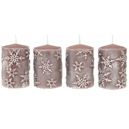 Floristik24 Velas de pilar velas rosas copos de nieve 100/65mm 4 piezas