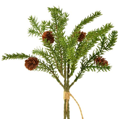 Artículo Rama de abeto artificial con dos piñas naturales - Atadas con yute - Perfecta decoración navideña 28cm 4uds