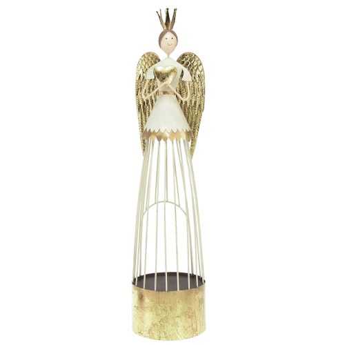 Decoración de mesa figura de ángel de metal con corazón oro blanco Al. 54 cm