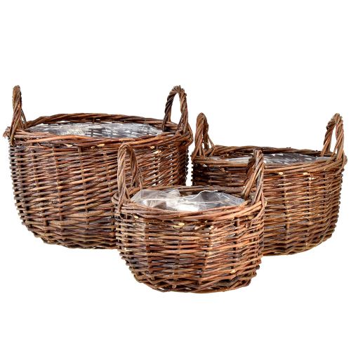 Versátil juego de cestas redondas de mimbre con asas - 3 tamaños (30 cm, 26 cm, 20 cm) - Perfectas para almacenamiento y decoración del hogar