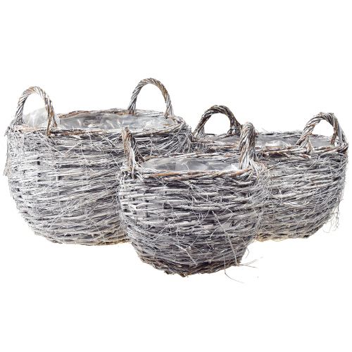 Juego de cestas de mimbre en blanco lavado - 3 tamaños (42 cm, 36 cm, 26 cm) - Versátil para decoración y almacenamiento - Juego de 3 piezas