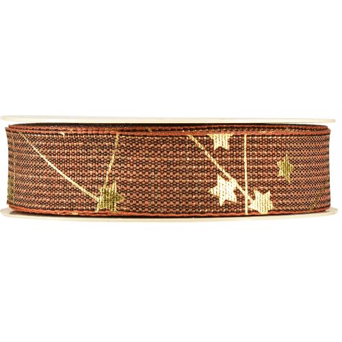 Artículo Cinta navideña con estrellas cinta decorativa marrón dorado 25mm 18m