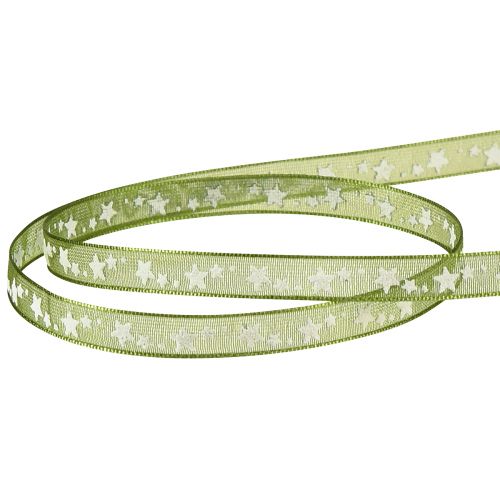 Artículo Cinta navideña con estrellas cinta decorativa verde organza 6mm 20m