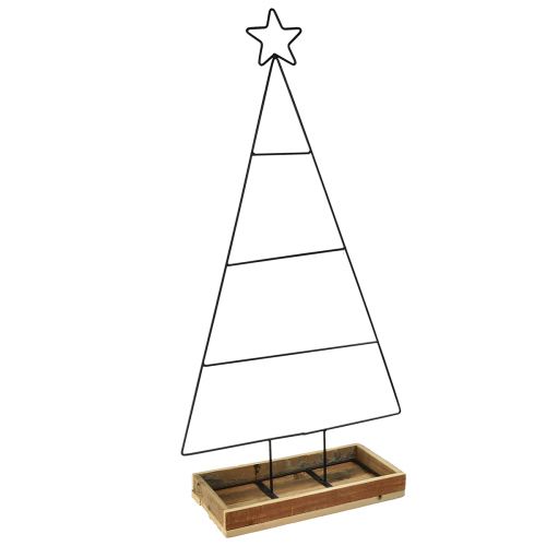 Árbol de Navidad de metal con bandeja decorativa de madera, 98,5 cm - Decoración navideña moderna