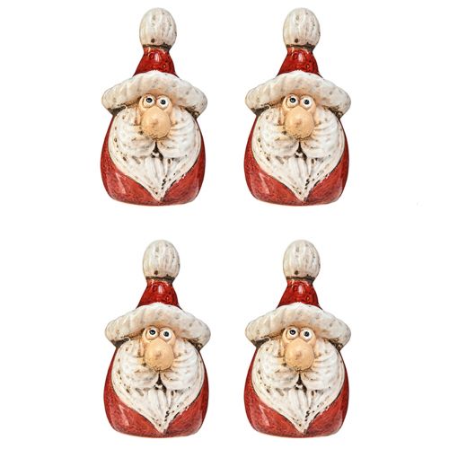 Artículo Bonita figura de Papá Noel de cerámica, roja y blanca, 10 cm - decoración navideña perfecta - 4 piezas