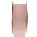 Floristik24 Cinta de gasa cinta de tela rosa con flecos 40mm 15m