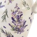 Floristik24 Jarra decorativa de gres, decoración de mesa color crema, violeta, lavanda, Al. 21 cm