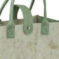 Floristik24 Bolso de fieltro con asa con flores verde crema 30x18x37cm