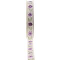 Floristik24 Cinta de regalo flores cinta de algodón violeta blanco 15mm 20m