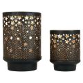 Floristik24 Portavelas de metal negro/estrellas doradas Al. 13,5 cm/19 cm, juego de 2