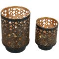 Floristik24 Portavelas de metal negro/estrellas doradas Al. 13,5 cm/19 cm, juego de 2