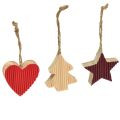 Floristik24 Decoraciones para árboles de Navidad corazón de madera árbol estrella rojo 4,5 cm 9 piezas