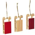 Floristik24 Miniatura de trineo de madera, rojo natural, 4x8,5 cm, 6 uds. - Decoración navideña