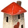 Floristik24 Amorosos farolillos de cerámica para el hogar en juego de 2 - diseño de corazón, rojo y natural, 17,5 cm - decoración romántica para el hogar