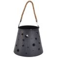 Floristik24 Farol de metal antracita con estrellas – Ø16,5 cm, altura 24 cm – decoración elegante con asa de transporte