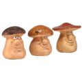 Floristik24 Figuras de setas felices con caras en juego de 3 - diferentes tonos de marrón, 6,6 cm - decoración divertida para el jardín y el hogar