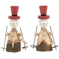 Floristik24 Adorable juego de 2 muñecos de nieve de madera con chistera roja - natural y rojo, 15,5 cm - decoración de mesa de invierno
