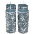 Floristik24 Velas de pilar velas azules copos de nieve 150/65mm 4ud