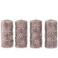 Floristik24 Velas de pilar velas rosas copos de nieve 150/65mm 4ud